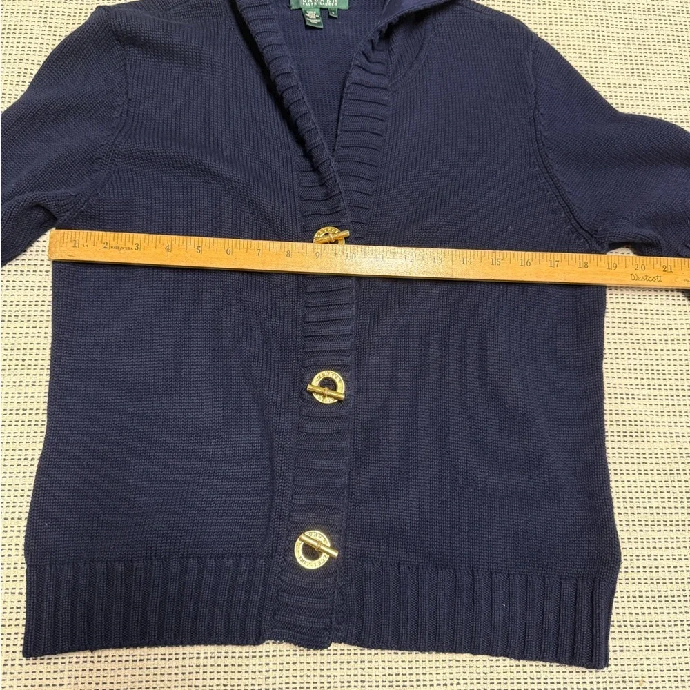 Lauren Ralph Lauren Navy Hooded Cardigan Half Sleeve Sweater Toggle Button